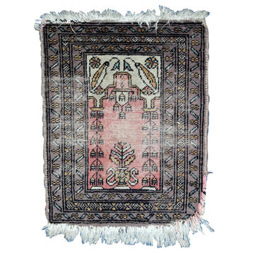 Handmade vintage Uzbek Bukhara praying mat 1.5' x 1.8' (46cm x 56cm) 1950s