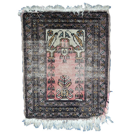 Handmade vintage Uzbek Bukhara praying mat 1.5' x 1.8' (46cm x 56cm) 1950s