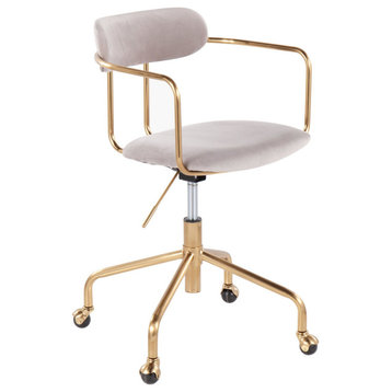 Demi Office Chair, Gold Metal, Silver Velvet