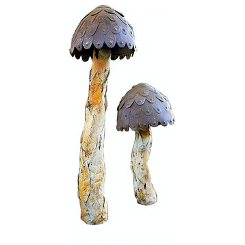 Set of 2 Metal Mushrooms