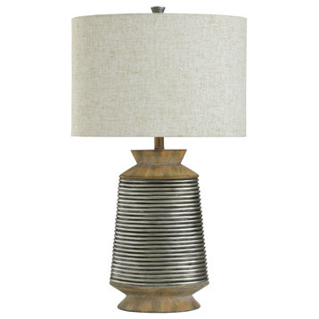 Haver Hill Table Lamp Brushed Brown and Gold Polyresin Body Oatmeal Shade