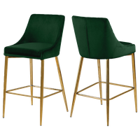 Karina Velvet Stool (Set of 2), Green, Gold Base