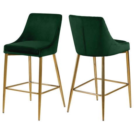 Karina Velvet Stool (Set of 2), Green, Gold Base