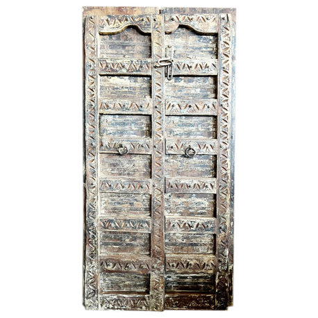 Consigned Antique Doors Carved Rustic Farmhouse Double Door Shutters 84x41