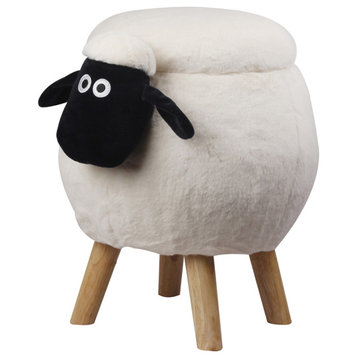 White Sheep Animal Ottoman Storage for Living Room