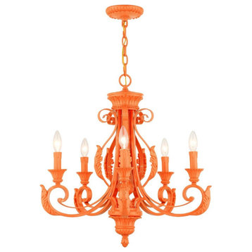 Contemporary French Country Five Light Chandelier-Shiny Orange Finish