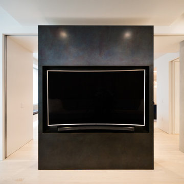TV Room Niche with Glass Pocket Doors