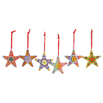 Christmas Star, Ceramic Ornaments, Guatemala, 6-Piece set