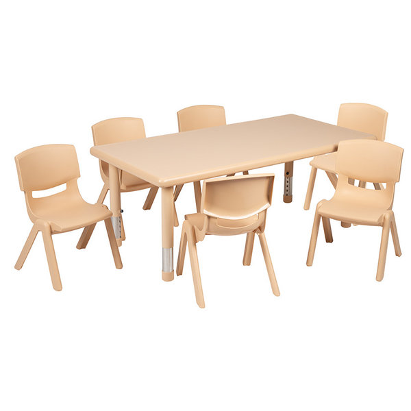 24"x48" Rectangular Plastic Activity Table Set With 6 Chairs, Natural