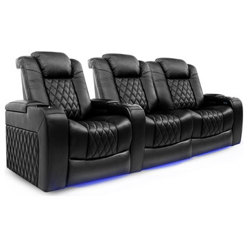 Tuscany Leather Home Theater Seating, Black, Row of 3 Loveseat Right