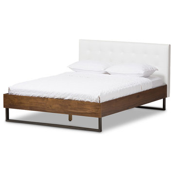 Mitchell Rustic Walnut Bronze Platform Bed, White, Queen