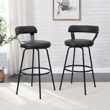 Industrial Metal and Leather Low Back, 2-Piece,and 4 Leg Bar Counter Stools, Gray, 30"
