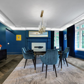 Formal Dining Room with Marble Fireplace & Leaded Glass Windows – Historic Renov
