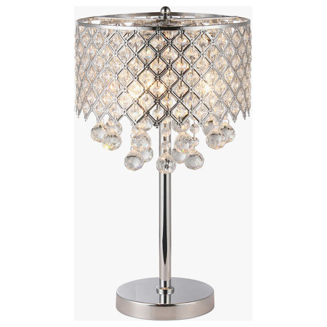 Marya 3-Light Chrome Round Crystal Chandelier Bedroom Table Lamp