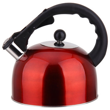 YBM Home Stainless Steel Stovetop Whistling Tea Kettle 3L, Induction compatible, Red