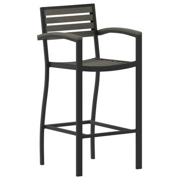 Lark Commercial Grade Outdoor Bar Height Stool with Arms, Gray Wash