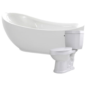 ANZZI 71" White Acrylic Soaking Bathtub With 1.6 GPF Toilet