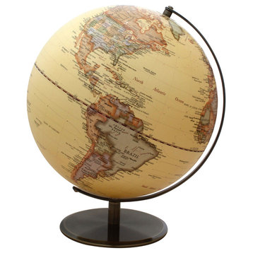 Drake World Globe - 12" Diameter, Antiqued Oceans, Raised Relief, Bronze Base