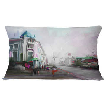 City Street Cityscape Throw Pillow, 12"x20"