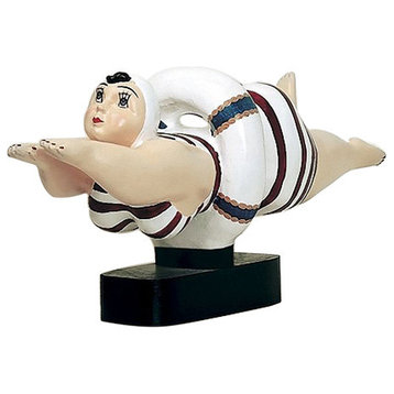 Whimsical Bathing Beauty Retro Statue, Vintage Swimsuit Woman life Preserver Fat