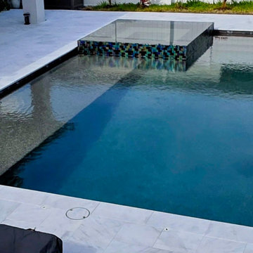 St. Cloud pool with overflow perimeter spa and sun shelf