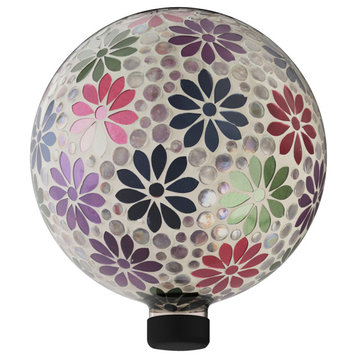 Colorful Daisy Gazing Globe with Mosaic Flower Design