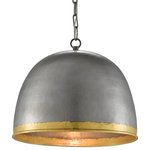 Currey & Company - Matute Pendant - Leading the charge among our industrial chic offerings is our Matute Pendant, an edgy composition with a surprising mix of finishes. The dome-shaped shade is made of iron in a pewter finish. We dressed it up just a bit by adding a ring in a brass finish around the bottom edge. The interior of the shade has been treated to a polished brass finish to bring warmth to the illumination wafting from within the bold fixture.