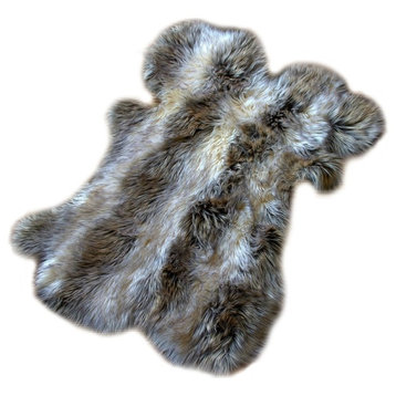 Faux Fur Pelt Gray Stripe Wolf Throw Rug, 3'x5'