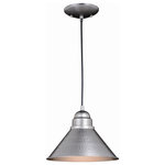 Vaxcel - Vaxcel - Outland 1-Light Outdoor Pendant in Farmhouse and Barn Style 7.5 Inches - Collection: Outland, Material: Steel, Finish Color: Brushed Pewter, Width: 8.25", Height: 9.25", Depth: 5.25", Lamping Type: Incandescent, Number Of Bulbs: 1, Wattage: 60 Watts, Dimmable: Yes, Moisture Rating: Damp Rated, Desc: Designed with stately, yet rustic sophistication, the Outland collection is a solid choice for your outdoor space. The textured, aged-iron finish gives this barn light a warm and inviting elegance, and the gold finish inside shade adds to the charm. This fixture is dark-sky compliant and will complement any industrial, cottage, modern country, or farmhouse style home. This outdoor pendant is ideal for your porch, entryway, or any other area of your home.   Assembly Required: Yes / Back Plate Height: 4.75 / Back Plate Width: 4.75 / Canopy Diameter: 5 / Sloped Ceiling Adaptable: Yes / Bulb Shape: A19 / Dimmable: Yes / Shade Included: Yes. ,-Outland 1-Light Outdoor Pendant in Farmhouse and Barn Style 7.5 Inches Tall and 10 Inches Wide-Brushed Pewter Finish-Barn, Dome-T0493