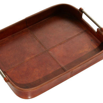 Set of 2 Brown Leather Rustic Tray, 17", 21" 95046