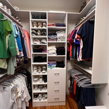 Two Walk-ins with Lots of Open Shelving, Hang Space, and Drawers