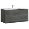 DeLusso 48" Single Sink Wall Mount Bathroom Vanity, Nature Wood, Ocean Gray