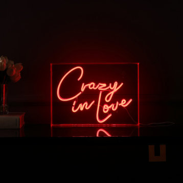 Crazy, Love 14" X 10" Acrylic Box USB Operated LED Neon Light, Red