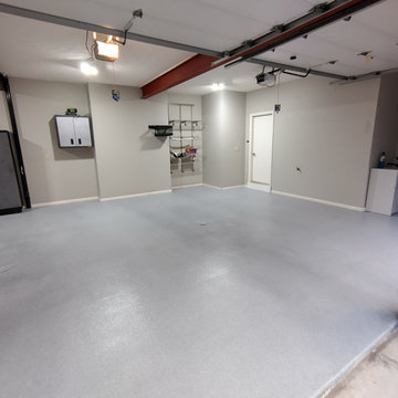 Garage floor coating with quartz broadcast