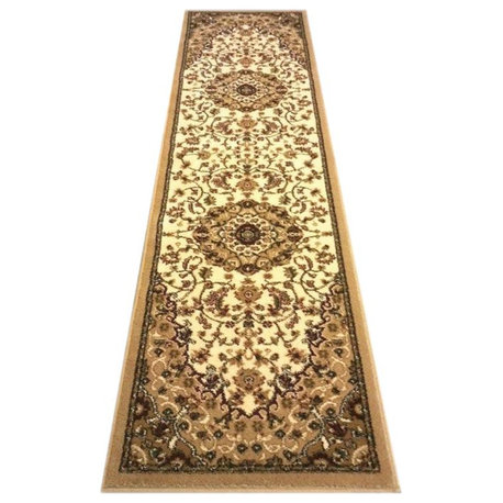 Mersin Collection Persian Style Area Rug - Olefin Rug with Jute Backing, Octagon Ivory - 2' X 7'