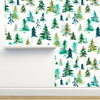 Watercolor Winter Pines Spruces Wallpaper by Ninola Designs, 24"x72"