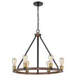 Z-lite - Z-Lite 472-6RM Six Light Chandelier Kirkland Rustic Mahogany - With an open silhouette constructed of faux barnwood, this six-light chandelier boasts a rich rustic mahogany finish. Exposed lightbulbs line the airy ring that creates the charming silhouette.