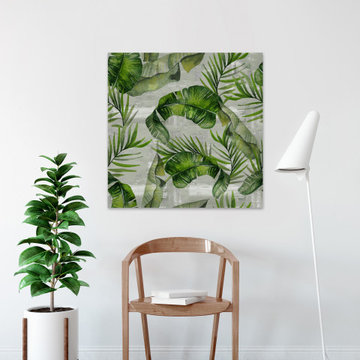 "Green Tropic Leaves" Painting Print on Wrapped Canvas