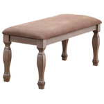 Pilaster Designs - 2-Tone Brown Wood Dinette Dining Room Side Bench - 2 Tone Brown Wood Upholstered Dinette Dining Room Side Bench