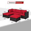 Costway 5PCS Patio Rattan Furniture Set Ottoman Table Red