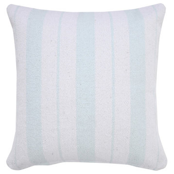 20" X 20" Bright Blue And White 100% Cotton Coastal Zippered Pillow