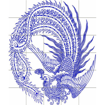Tile Mural Chinese Patterns bird phoenix Backsplash 4.25" Ceramic Glossy