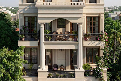 Example of an ornate exterior home design in Delhi