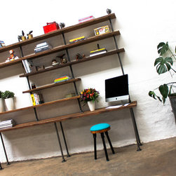 Susannah Bespoke Recycled Scaffolding Boards & Dark Steel Pipe Desk & Shelves - Display & Wall Shelves