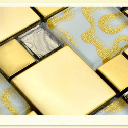 Modern kitchen backsplash tiles gold wave effect glass tile bath wall liners - Products