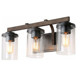 LALUZ - LALUZ 3-Light Vanity Light Bathroom Wall lights Rustic Wall Sconces - Wooden design meets farmhouse chic appeal in this stunning 3-Light Vanity Light. Contemporary clean lines and rustic elements meet in this vanity light. A trio of clear glass cylinder shades diffuses bright light throughout your space to round out the design.