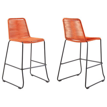 Shasta 26 Outdoor Metal and Tangerine Rope Stackable Counter Stool - Set of 2
