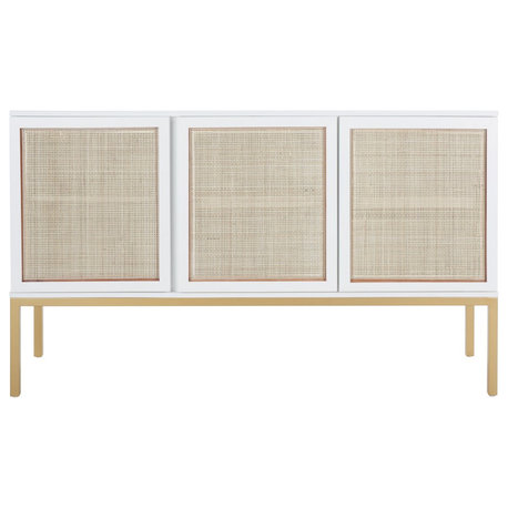 Safavieh Zadie 2 Shelf Rattan Sideboard, White/Gold