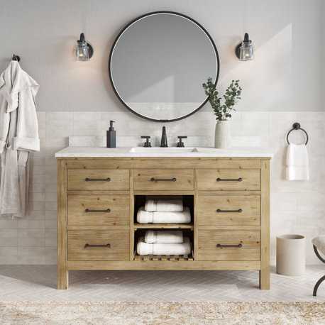 Rawley Bath Vanity, Weathered Fir, 55", Single Sink, Marble Top, Freestanding