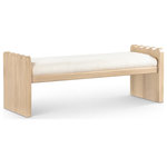 Meridian Furniture - Sonia Upholstered Bench, Cream, Velour Fur Fabric, Natural Finish - Transform your interior with the Sonia velour cream fur fabric upholstered bench finished in a rich natural wood finish, a harmonious blend of luxury and modern design. Ideal for enhancing the aesthetic of entryways, at the foot of a bed, or as a chic addition to your living room, this bench is as versatile as it is striking. It's the perfect choice for those seeking to add a sophisticated yet functional element to their home decor.